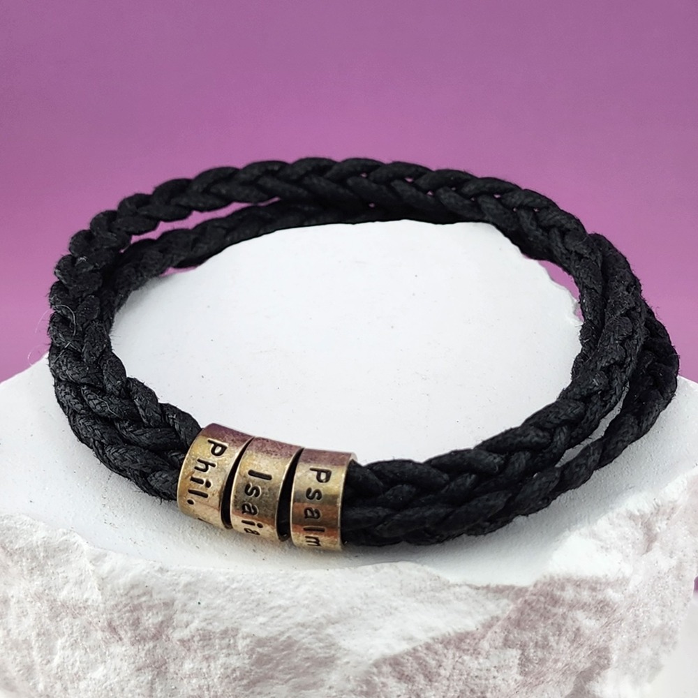925 Sterling Silver Black Cord Bible Verse Bracelet Psalm Isaiah Phil Religious